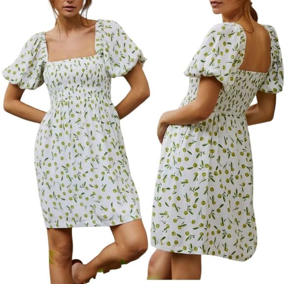 Anthropologie Seafolly Puff Sleeve Smocked Boho Dress Medium Multi-Color - Picture 3 of 14